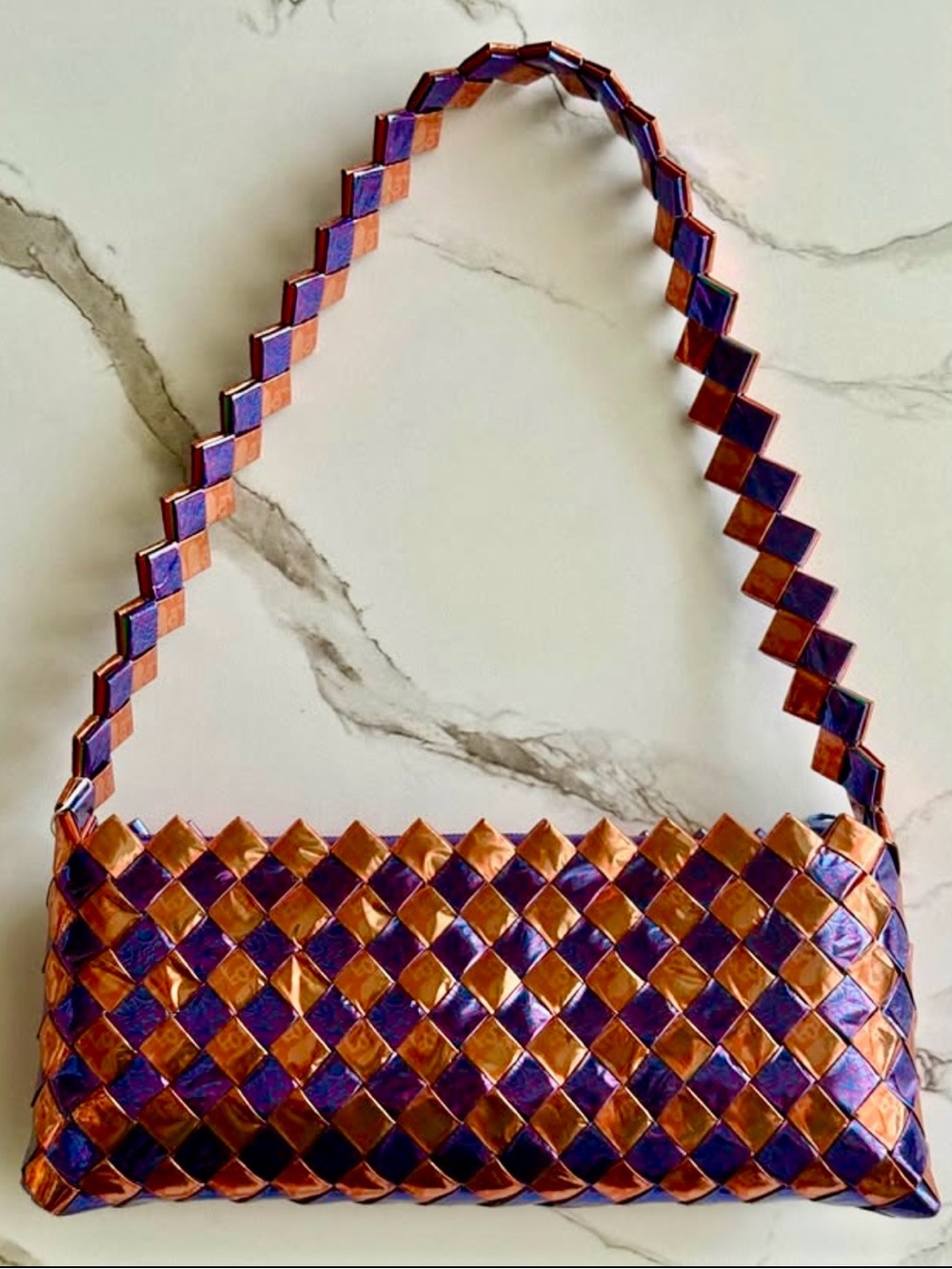 Hand-Made Orange/Purple Candy Wrapper Woman’s Shoulder Bag Purse Rectangular!
